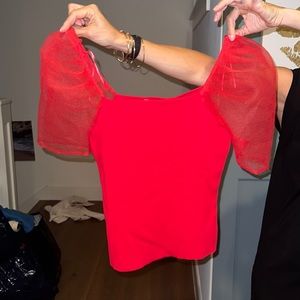 Red Crop top with flowy sleeves
